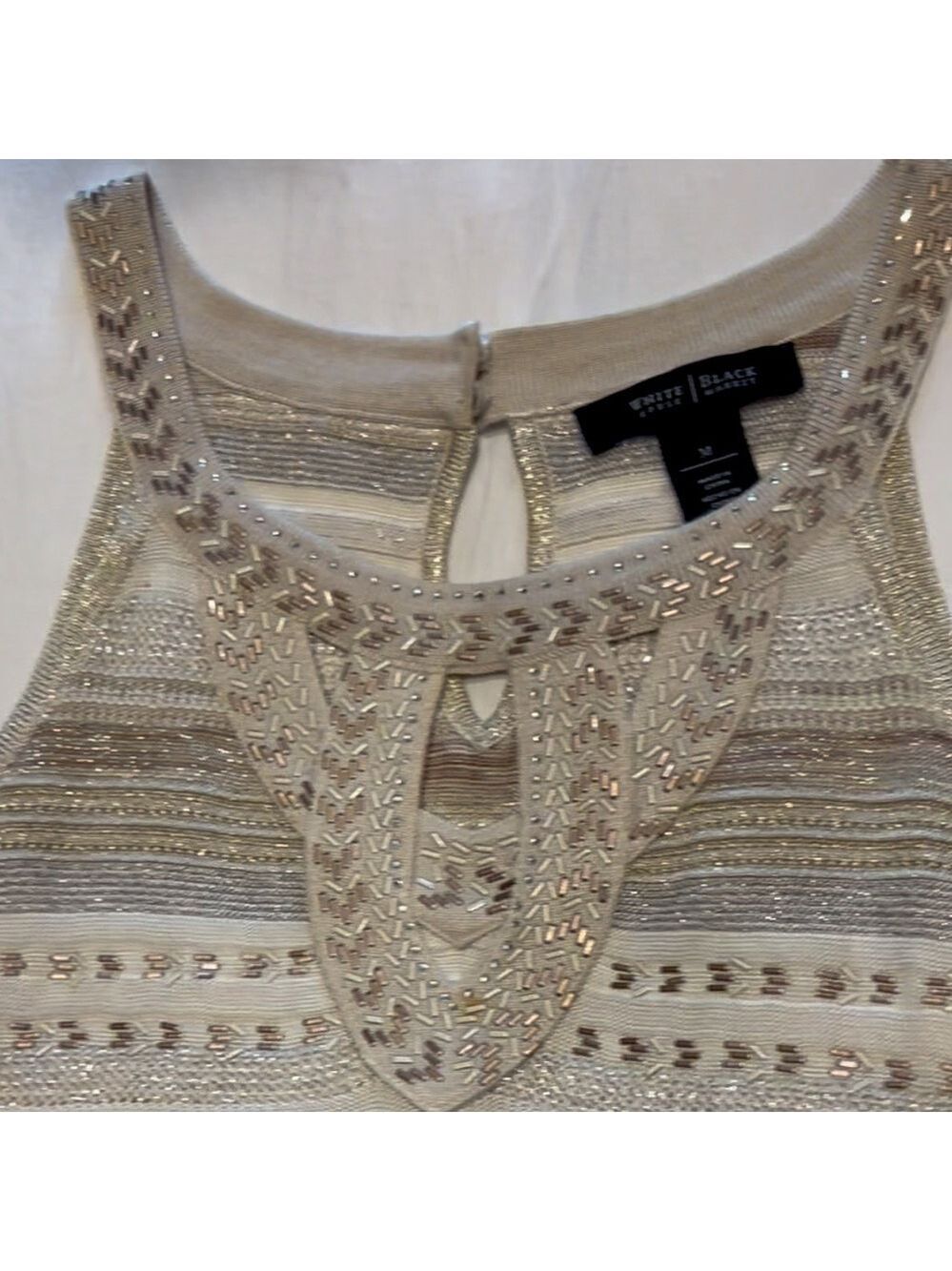 WHITE HOUSE | BLACK MARKET Women’s Embellished Halter Ecru W Pearl Dust. Size M - Picture 2 of 7